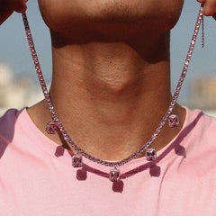 Ice Stone 4mm Pink Tennis Pendant Necklace