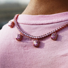 Ice Stone 4mm Pink Tennis Pendant Necklace