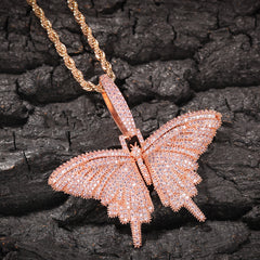 Ice Stone Pink Butterfly Iced Out Necklace