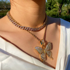 Ice Stone Pink Butterfly Iced Out Necklace