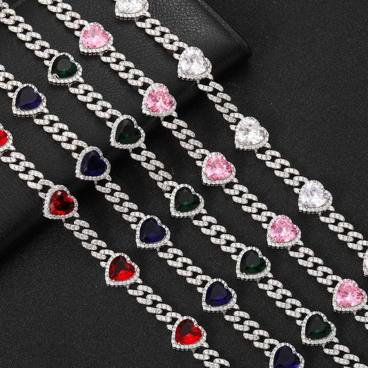 Ice Stone Big Heart Diamond Cuban Necklace