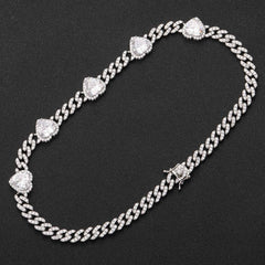 Ice Stone Big Heart Diamond Cuban Necklace
