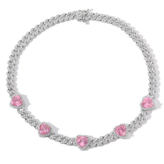 Ice Stone Big Heart Diamond Cuban Necklace