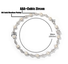 Ice Stone 13mm Pearl Diamond Tennis Necklace