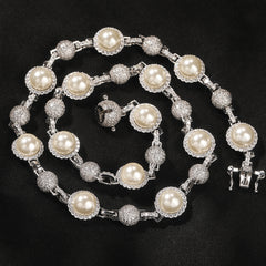 Ice Stone 13mm Pearl Diamond Tennis Necklace