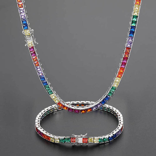 Ice Stone Multicolor CZ Tennis Chain Set