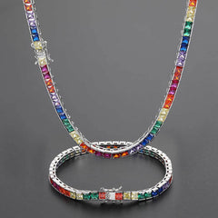 Ice Stone Multicolor CZ Tennis Chain Set