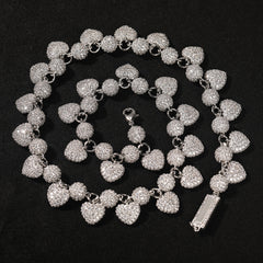 Ice Stone Ball & Heart CZ Necklace