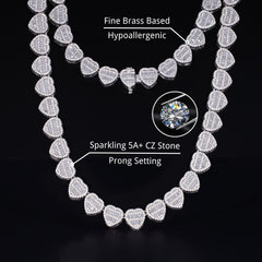 Ice Stone Baguette Heart CZ Necklace