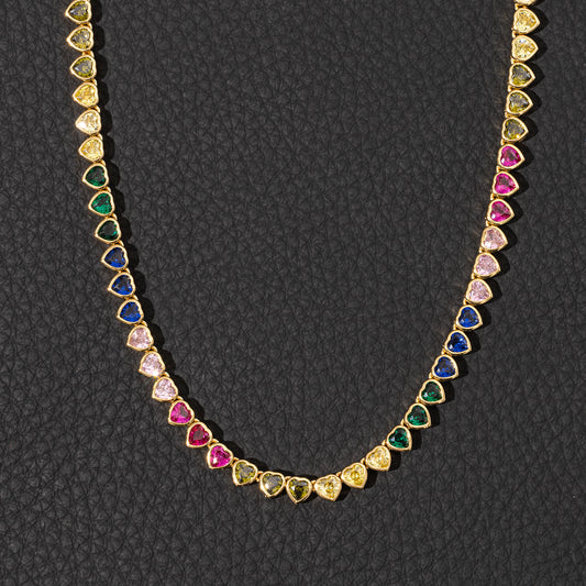 Ice Stone 5mm Rainbow Heart Tennis Necklace