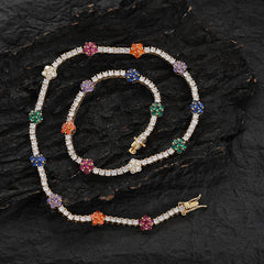 Ice Stone 3mm Multicolor Flower Tennis Necklace