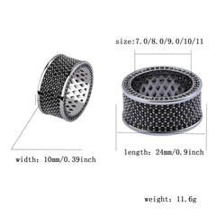 Ice Stone Black Silvery Iced Out Micro Pave Ring