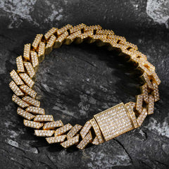 Ice Stone Custom Three-Tone Gold Charm Bracelet Women