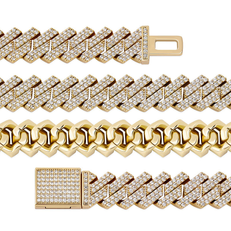 Ice Stone Custom Three-Tone Gold Charm Bracelet Women