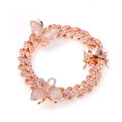 Ice Stone Butterfly Cuban Chain Rose Gold