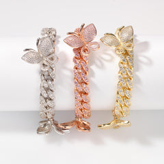 Ice Stone Butterfly Cuban Chain Rose Gold