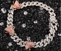 Ice Stone Butterfly Cuban Chain Rose Gold