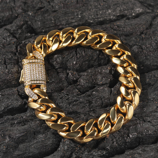 Ice Stone Gold Plated Cuban Chain Bracelet