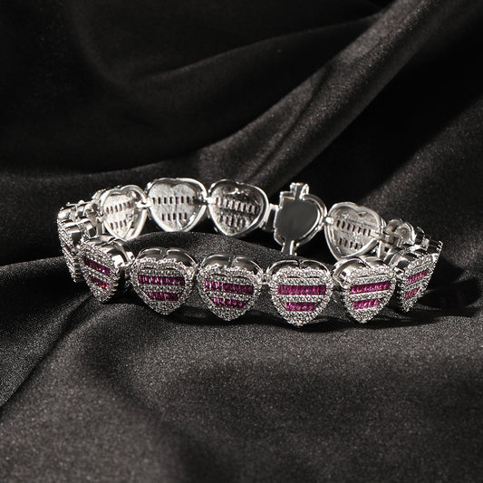 Ice Stone 12mm Baguette Heart Cuban Bracelet Iced Out