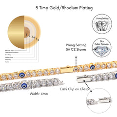 Ice Stone 4mm Gold Plated Evileye Tennis Bracelet