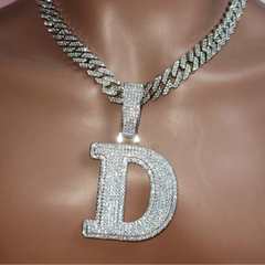 Ice Stone Double Layer Initial Letter Pendant Necklace