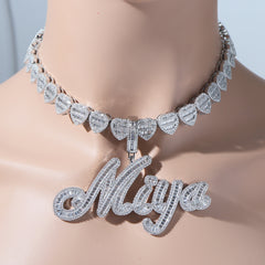 Ice Stone Baguette Diamond Custom Name Necklace