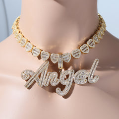 Ice Stone Baguette Diamond Custom Name Necklace