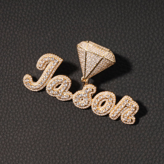 Ice Stone Custom Hoop Name Pendant Necklace Bling