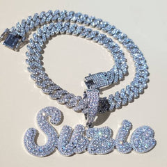 Ice Stone Two Tone Brush Cursive Name Necklace