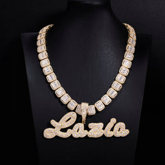 Ice Stone Two Tone Brush Cursive Name Necklace
