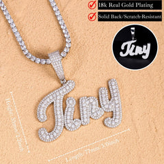 Ice Stone Two Tone Brush Cursive Name Necklace