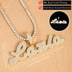 Ice Stone Two Tone Brush Cursive Name Necklace