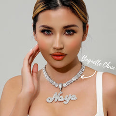 Ice Stone Two Tone Brush Cursive Name Necklace