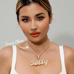 Ice Stone Two Tone Brush Cursive Name Necklace