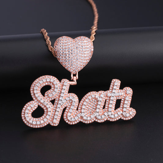 Ice Stone Cursive Heart Hook Rose Gold Necklace