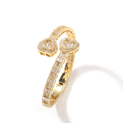 Ice Stone Hip Hop Heart Bangle Ring Set