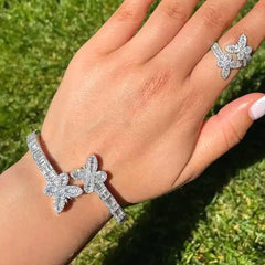 Ice Stone Iced Out Butterfly Jewelry Set Bling