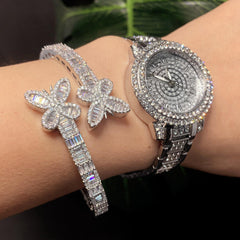 Ice Stone Iced Out Butterfly Jewelry Set Bling