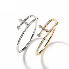 Ice Stone Adjustable Cross Bracelet 18K Gold Bling