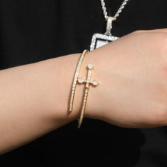 Ice Stone Adjustable Cross Bracelet 18K Gold Bling