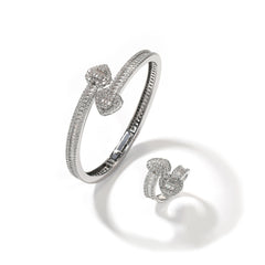 Ice Stone Iced Out Heart Bangle Ring Set