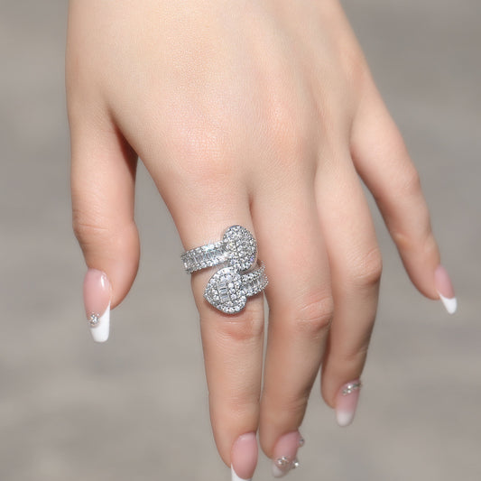 Ice Stone Iced Out Heart Bangle Ring Set
