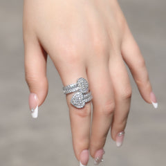 Ice Stone Iced Out Heart Bangle Ring Set