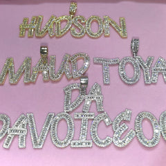 Ice Stone Iced Out Initials Gold Silver Necklace