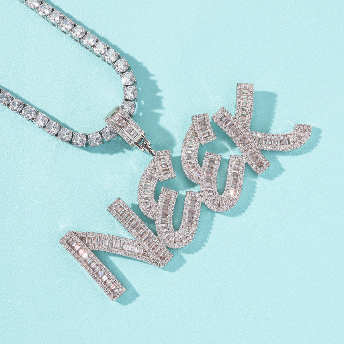 Ice Stone Iced Out Initials Gold Silver Necklace