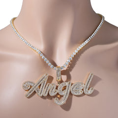 Ice Stone Brush Font Baguette Heart Tennis Necklace