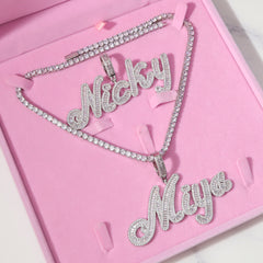 Ice Stone Brush Font Baguette Heart Tennis Necklace