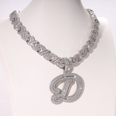 Ice Stone Initials Single Cursive Letter Pendant Necklace