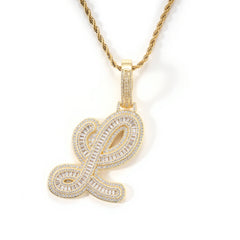 Ice Stone Initials Single Cursive Letter Pendant Necklace