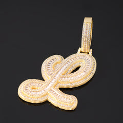 Ice Stone Initials Single Cursive Letter Pendant Necklace